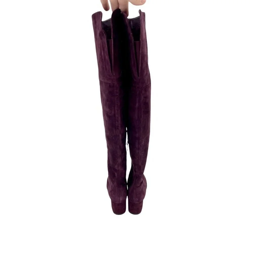 Sam Edelman Boots Elina Suede Leather Over Knee Boots Burgundy Sz 6 New